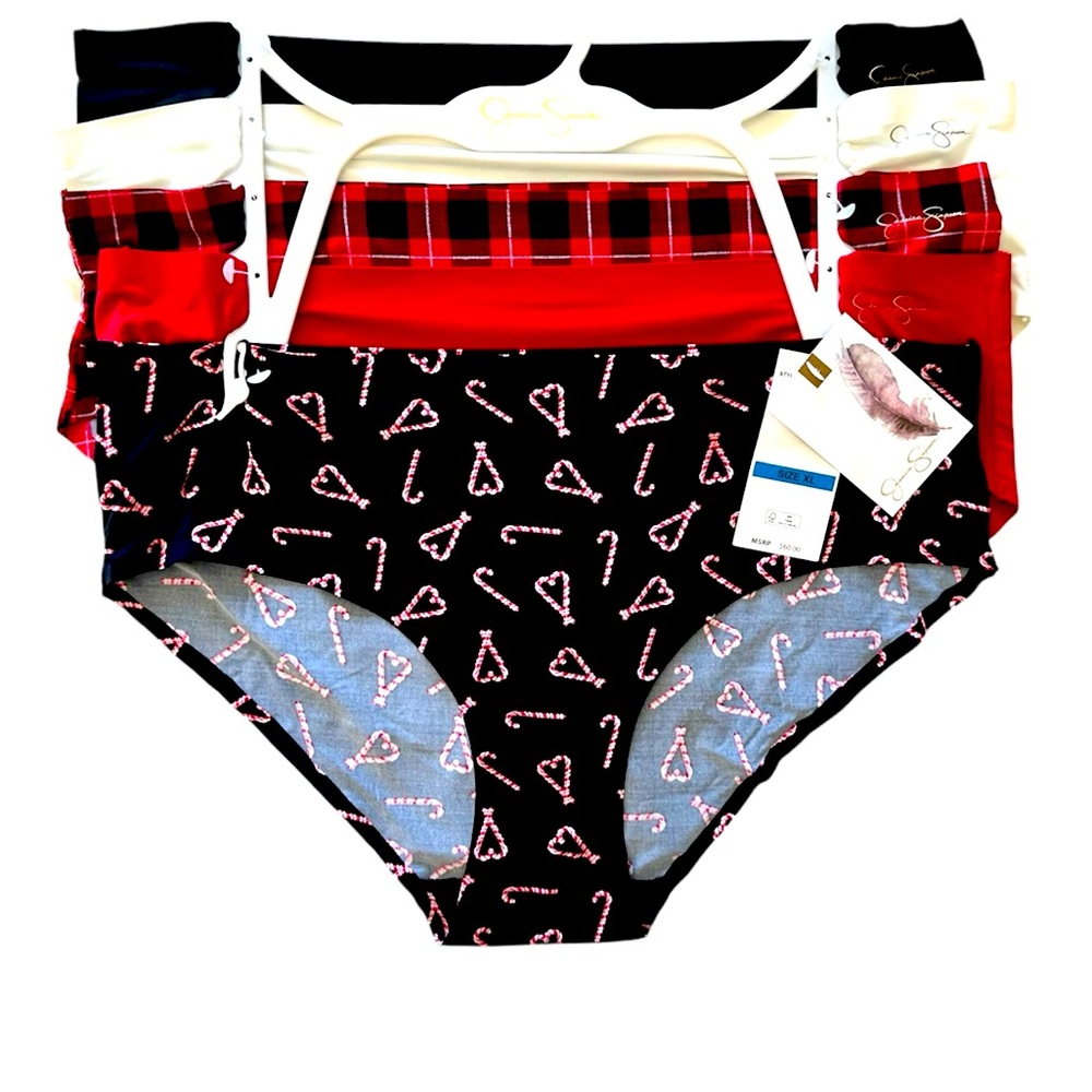 Jessica Simpson 5 Pc No Show Panties Size XL Christmas Candy Canes Red Plaid